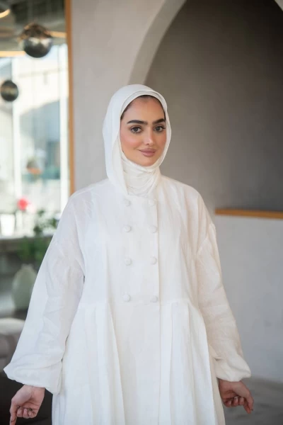 Elegant white linen abaya C:J1033 White